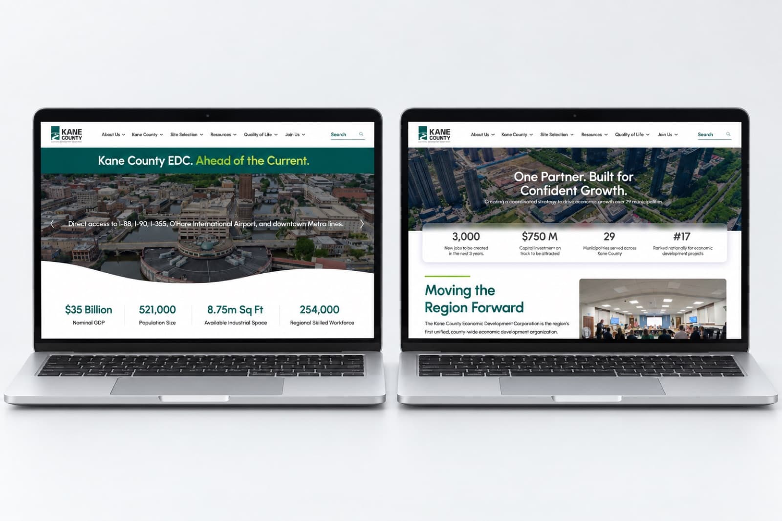 Kane County EDC website shown on two laptops