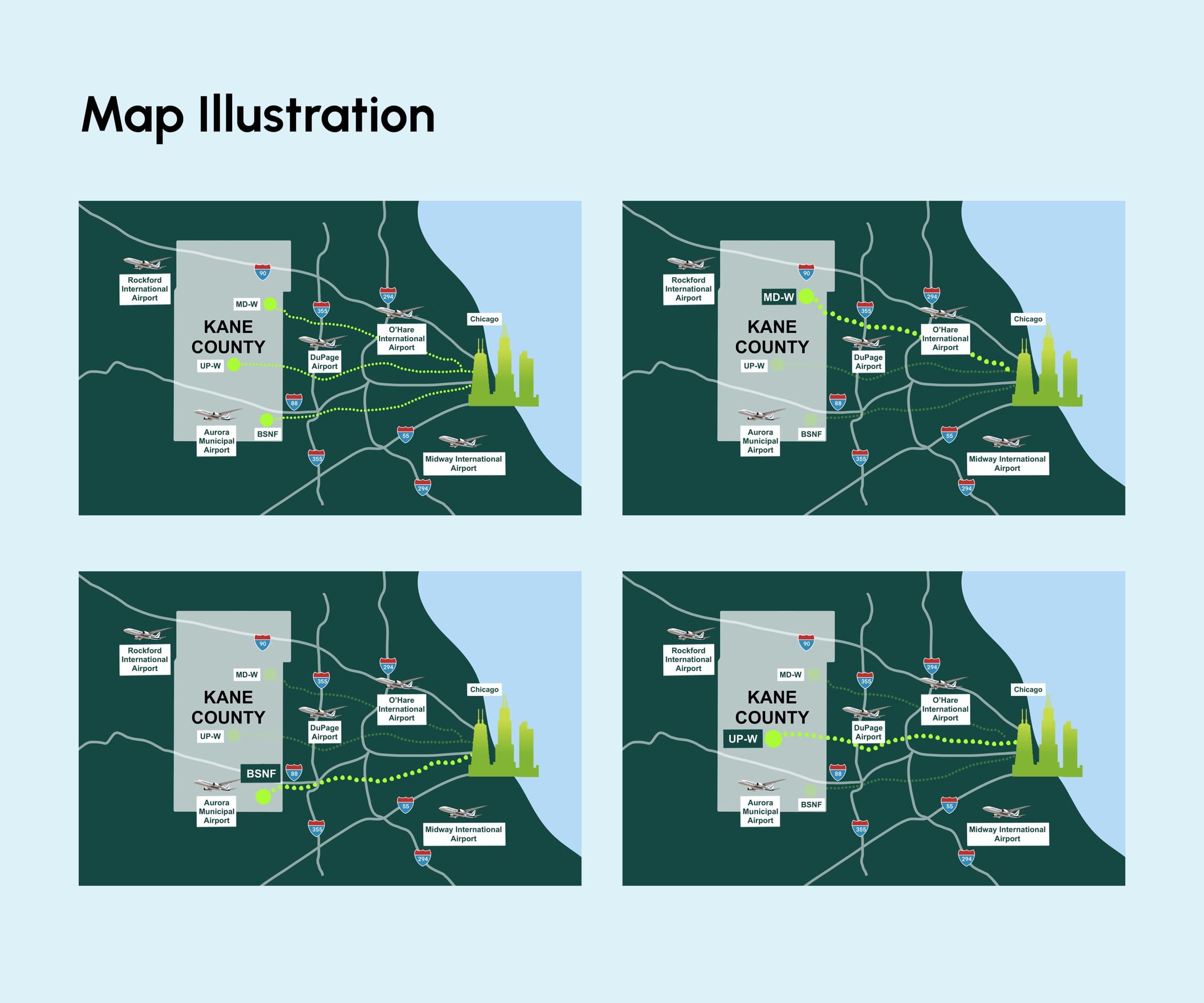 Kane County map illustrations