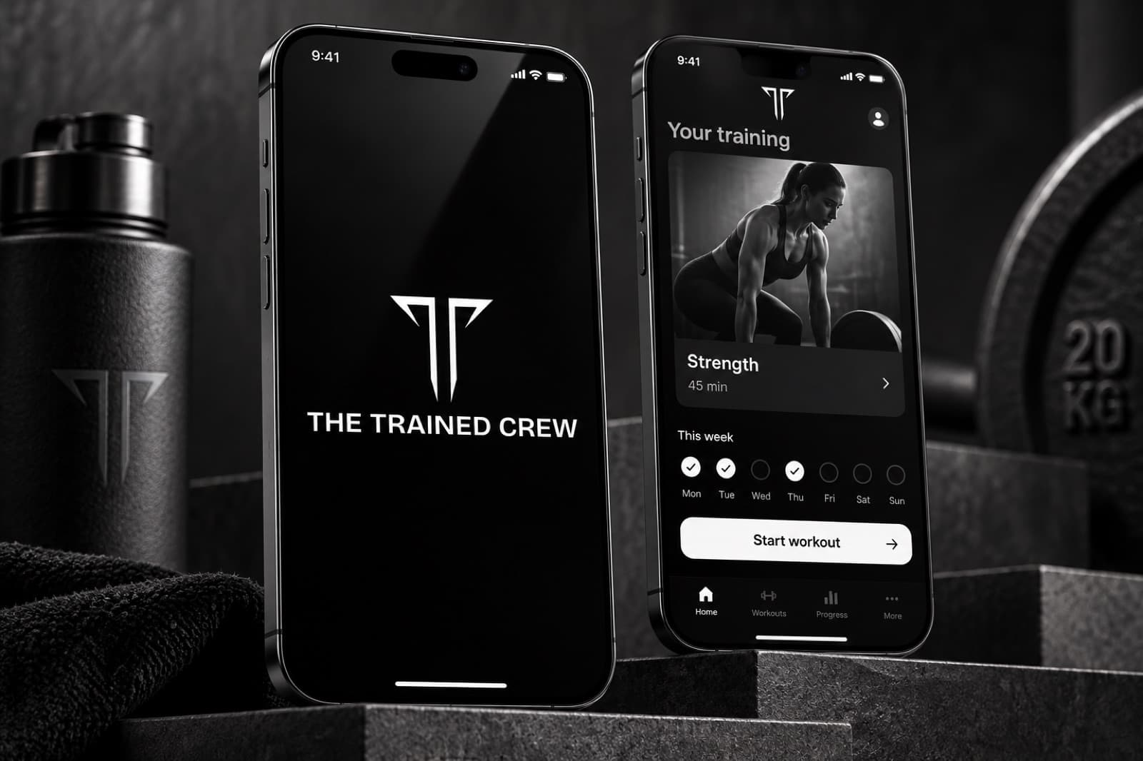 The Trained Crew app on two phones